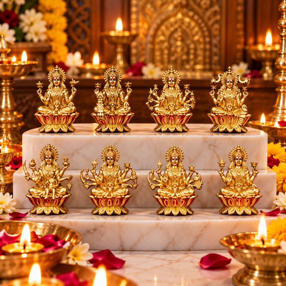 Asht Laxmi Brass Idol Set of 8 with Gift Box
