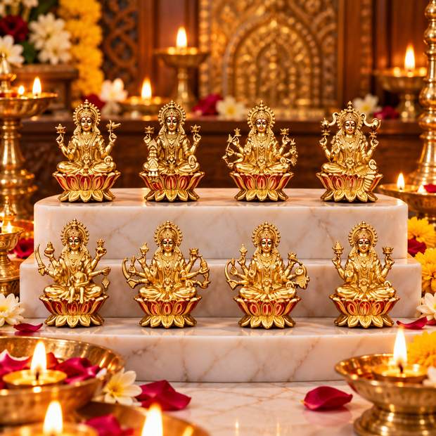 Asht Laxmi Brass Idol Set of 8 with Gift Box