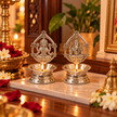 Ganesh Laxmi Brass Diya Set – Silver Finish for Puja & Diwali