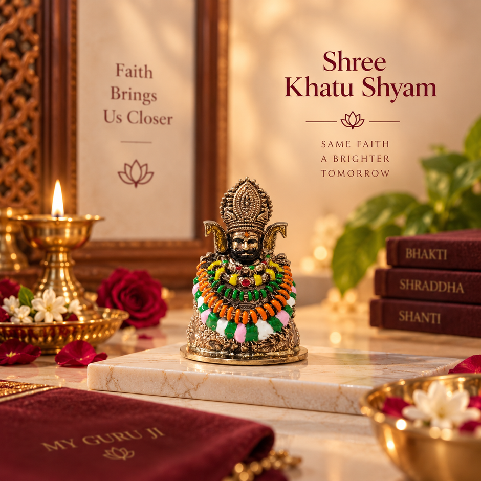 Shree Khatu Shyam Ji Murti | 52 mm Brass Idol with Brass & Silver Finish