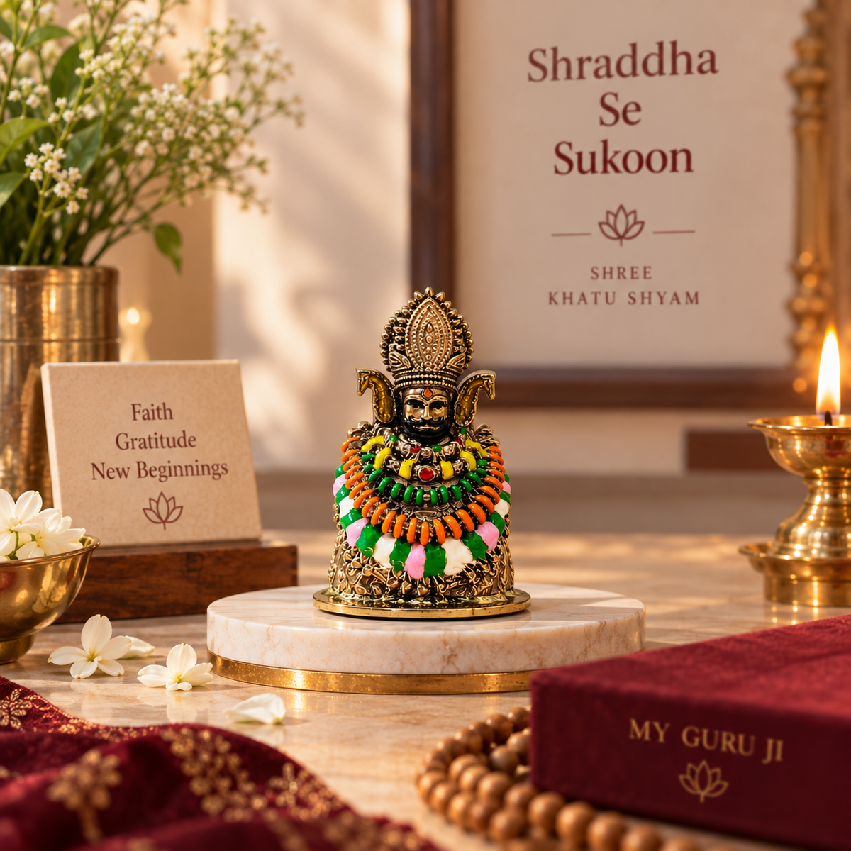 Shree Khatu Shyam Ji Murti | 52 mm Brass Idol with Brass & Silver Finish