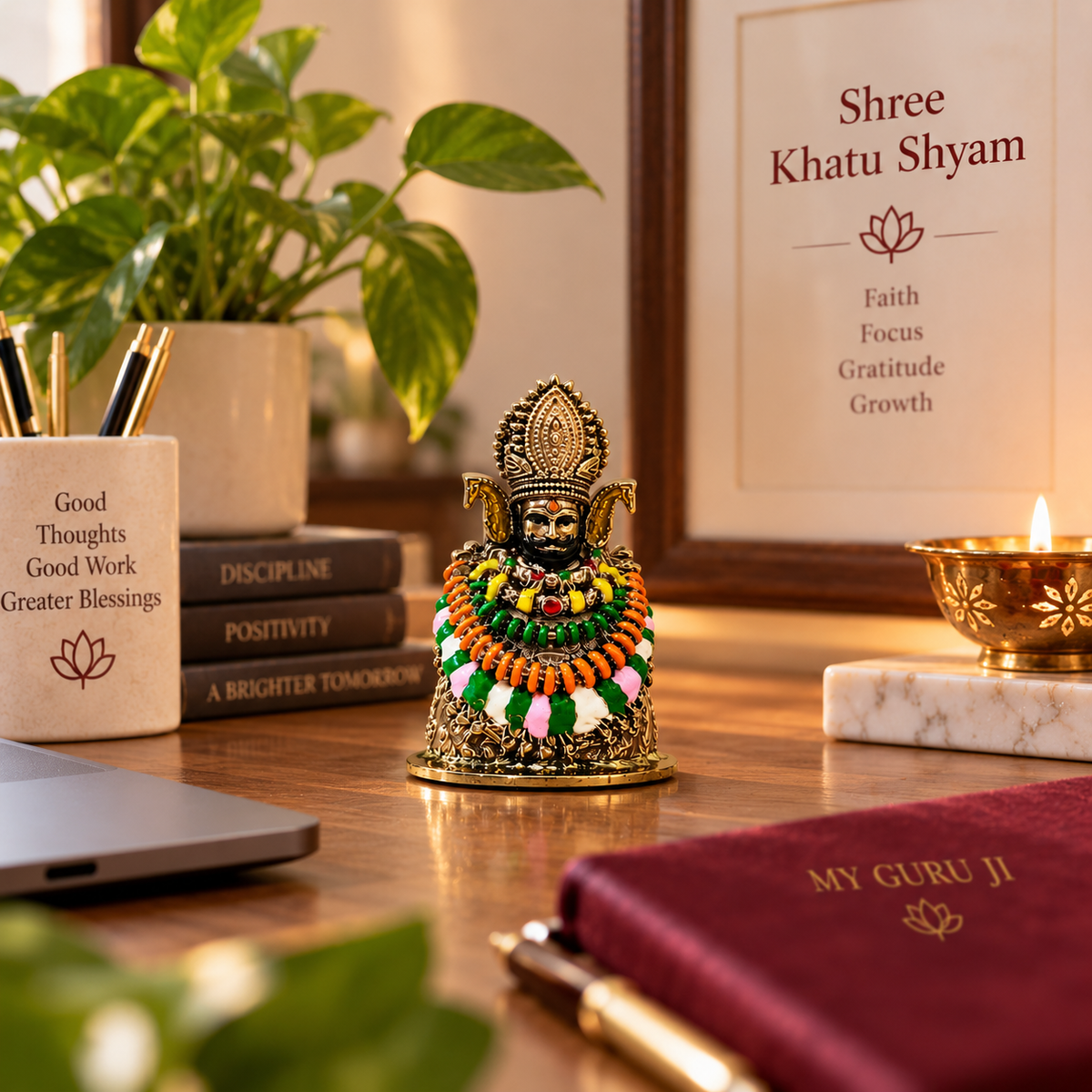 Shree Khatu Shyam Ji Murti | 52 mm Brass Idol with Brass & Silver Finish
