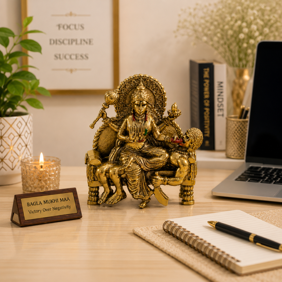 Bagla Mukhi Maa Idol | Premium Brass Idol with Brass & Silver Finish | Victory Over Negativity | Baglamukhi Mata Murti for Home Temple & Office