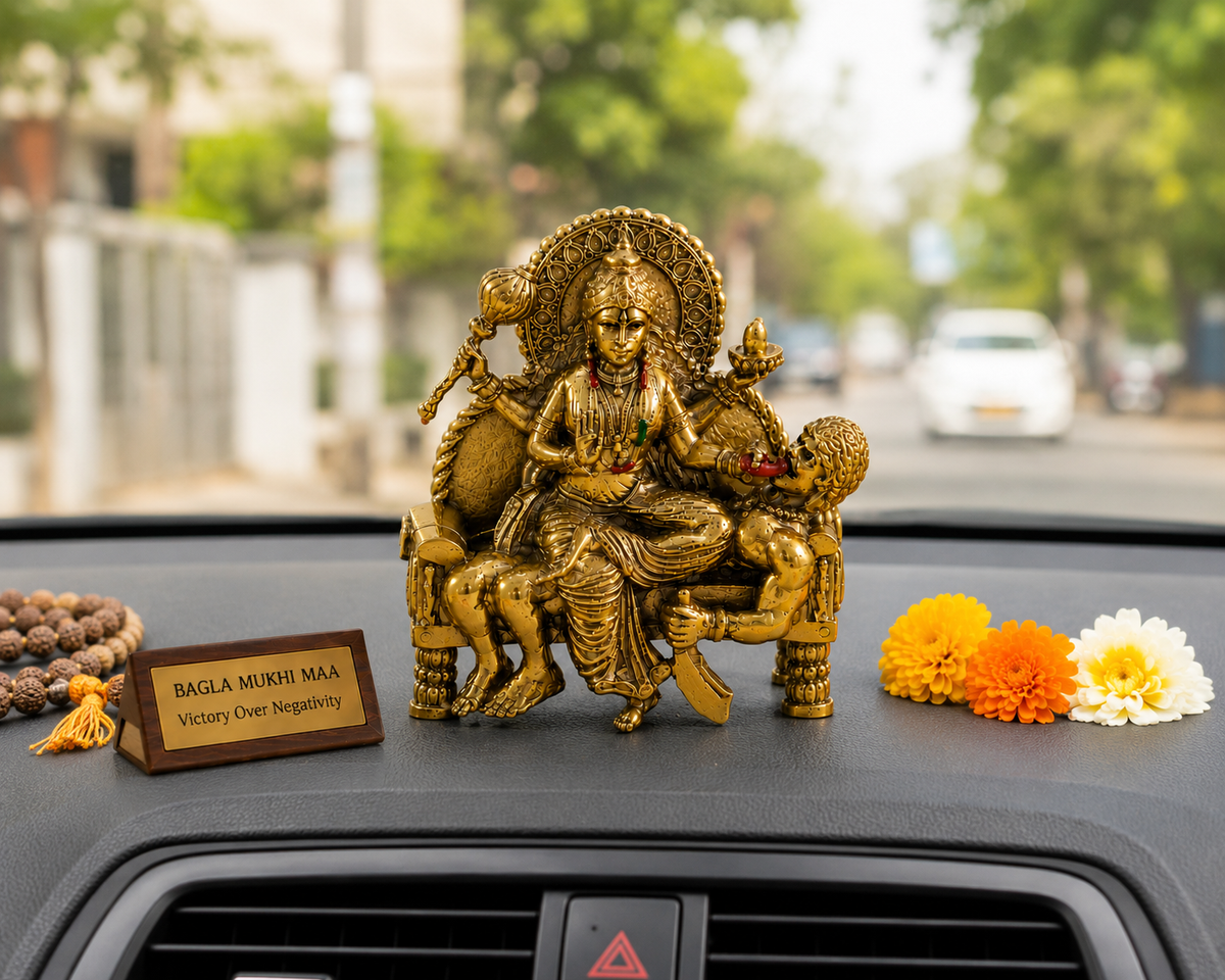 Bagla Mukhi Maa Idol | Premium Brass Idol with Brass & Silver Finish | Victory Over Negativity | Baglamukhi Mata Murti for Home Temple & Office