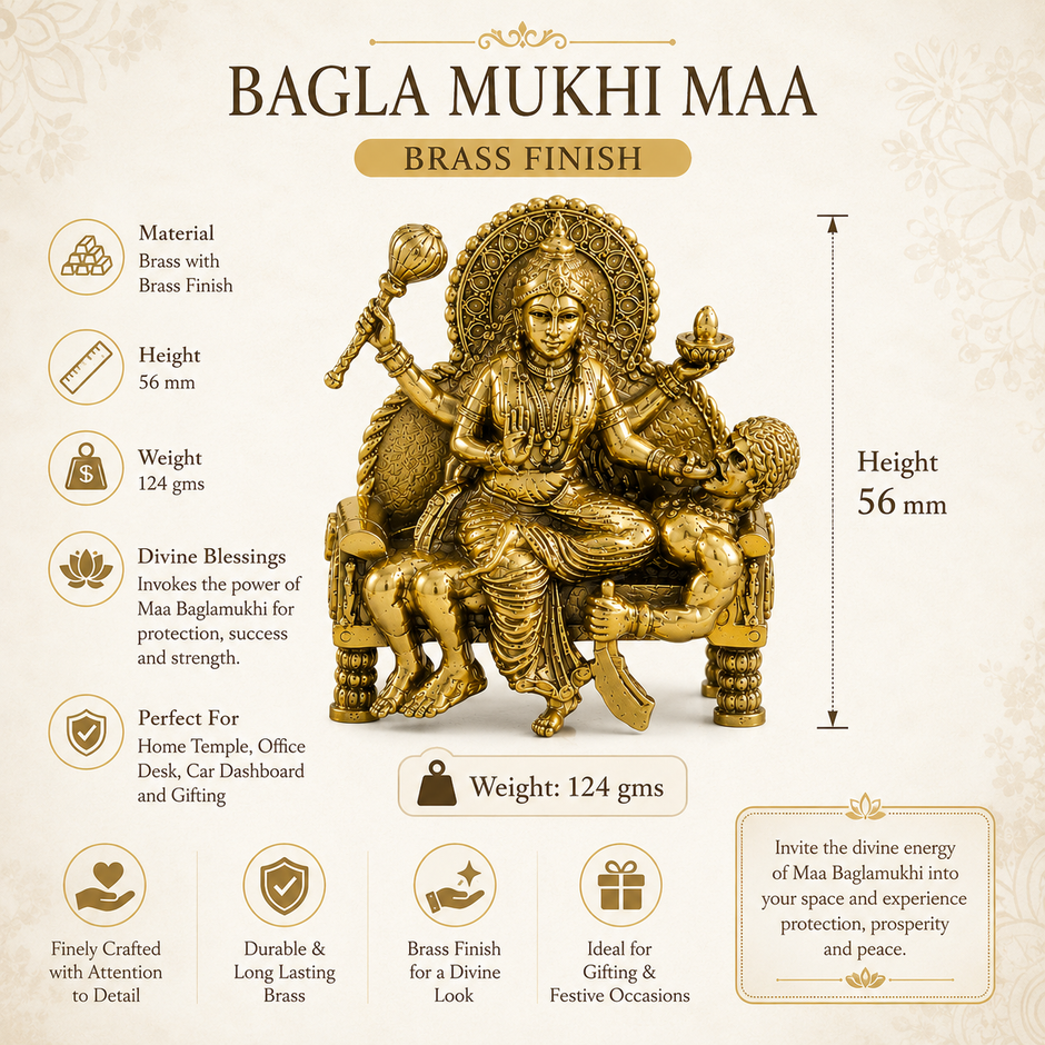 Bagla Mukhi Maa Idol | Premium Brass Idol with Brass & Silver Finish | Victory Over Negativity | Baglamukhi Mata Murti for Home Temple & Office