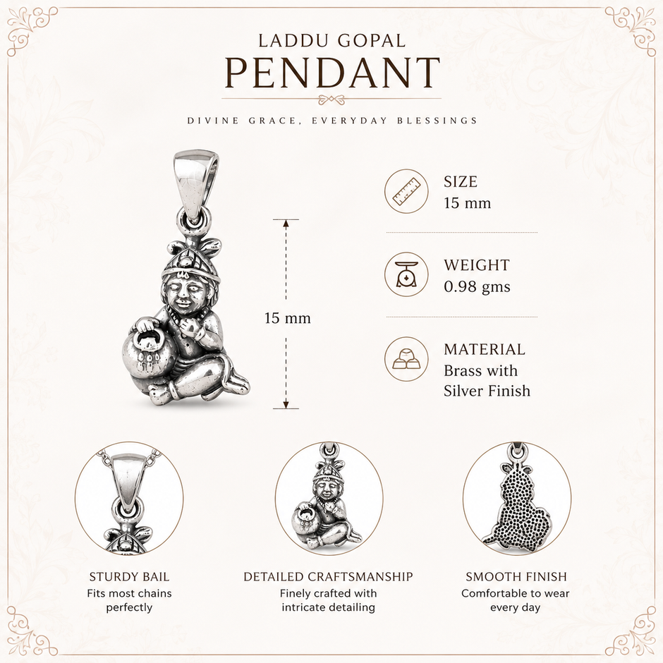 Shiv Ji with OM Pendant size spec — 15mm, 0.98g, Brass Silver Finish, Sturdy Bail, Intricate Detailing, Smooth Finish