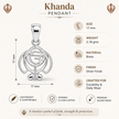 Khanda Pendant size specification — 17mm x 17mm, 2.18g, Brass with Silver Finish, Lightweight & Durable for Daily Wear