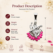 Maa Saraswati pendant infographic showing silver finish with pink enamel lotus, brass Saraswati idol, wisdom knowledge and divine grace, perfect gift for students artists and devotees