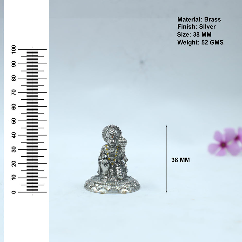 Hanuman Ji Silver Finish Brass Idol | Bajrangbali Murti with Gada for Home Temple