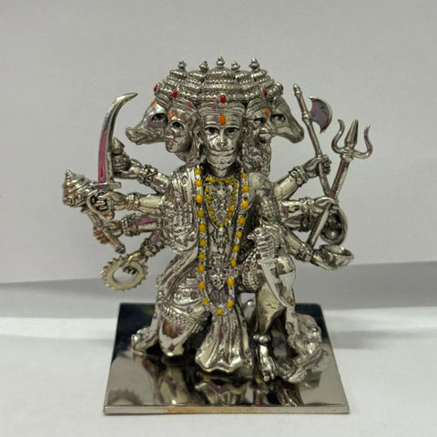 Panchmukhi Hanuman Idol in Brass with Silver Finish – Multi-Face Hanuman Ji Murti for Home & Office