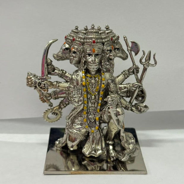 Panchmukhi Hanuman Idol in Brass with Silver Finish – Multi-Face Hanuman Ji Murti for Home & Office