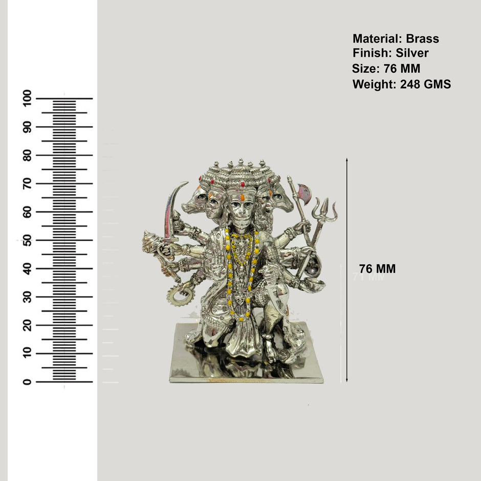 Panchmukhi Hanuman Idol in Brass with Silver Finish – Multi-Face Hanuman Ji Murti for Home & Office
