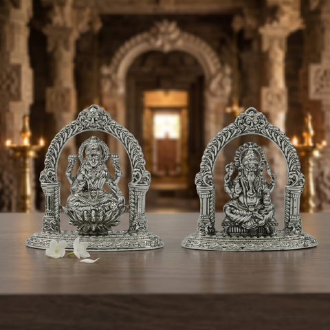 Lakshmi Ganesha Idol Set – Handcrafted Prosperity & Wisdom Murti for Pooja & Gifting