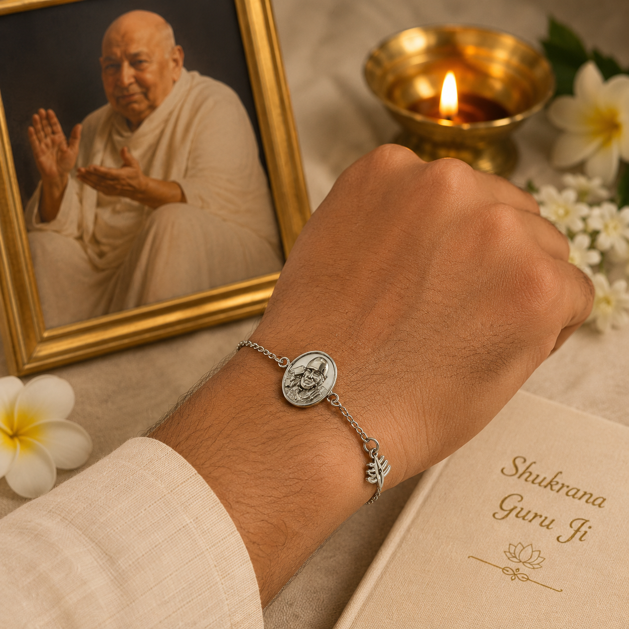 Shukrana Guru Ji Bracelet | Bade Mandir Guru Ji Brass Bracelet with Silver Finish