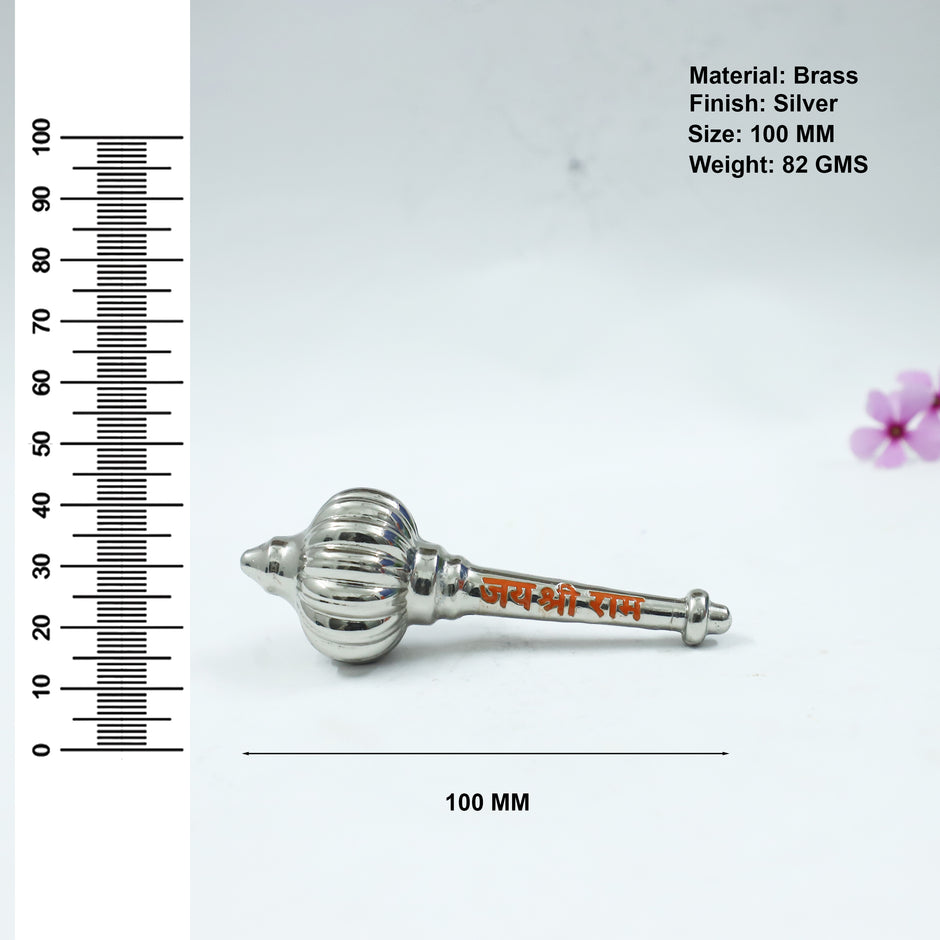 Silver Finish Brass Hanuman Gada | “Jai Shri Ram” Engraved Bajrangbali Gada for Puja & Car Dashboard