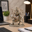 My Guru Ji brass Maa Durga idol with silver finish, featuring intricate details, seated on a lion for home or office.