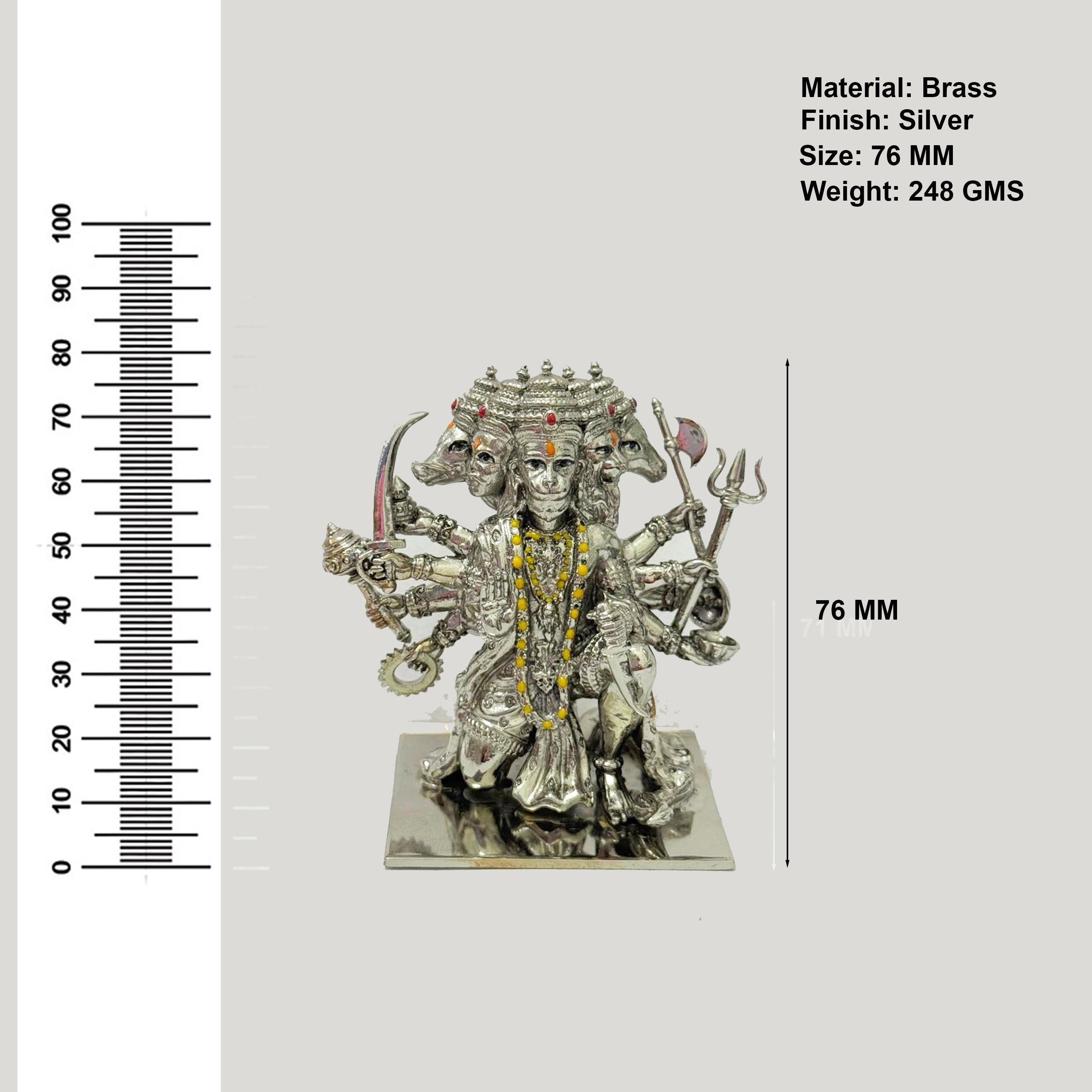 My Guru Ji Panchmukhi Hanuman idol in brass with a silver finish, featuring intricate detailing and five faces.