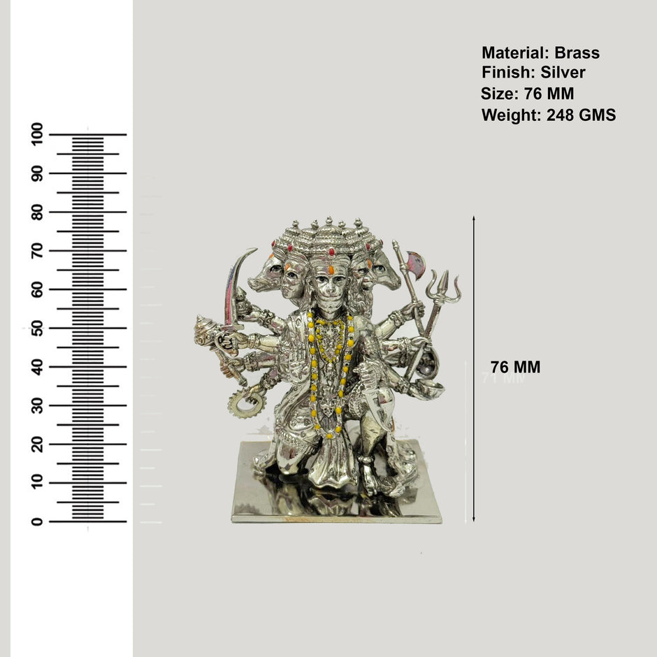 My Guru Ji Panchmukhi Hanuman idol in brass with a silver finish, featuring intricate detailing and five faces.