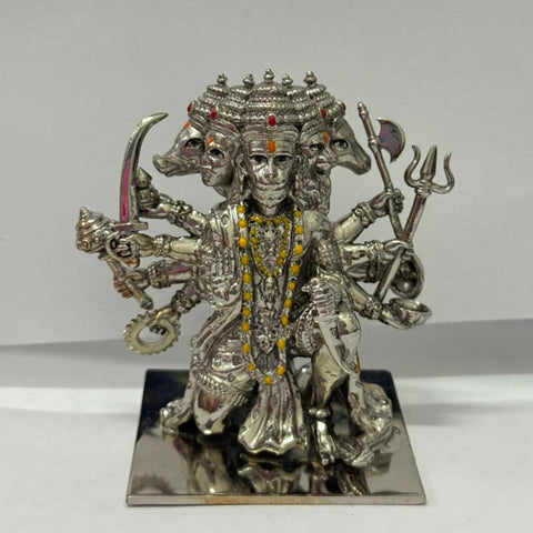 My Guru Ji Panchmukhi Hanuman idol in brass with a silver finish, featuring intricate five-faced detailing.