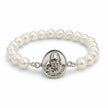 My Guru Ji pearl bracelet featuring a silver-finish brass Guru Ji charm on a stretchable white bead band.