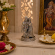 My Guru Ji Radha Krishna brass idol with silver finish, featuring intricate detailing and Lord Krishna playing flute.