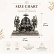 My Guru Ji silver finish brass Ram Darbar idol featuring Lord Ram, Sita, Lakshman, and Hanuman on a royal throne.