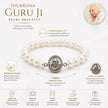 My Guru Ji Shukrana pearl bracelet featuring a silver-finish brass charm with a portrait of Guru Ji on white beads.