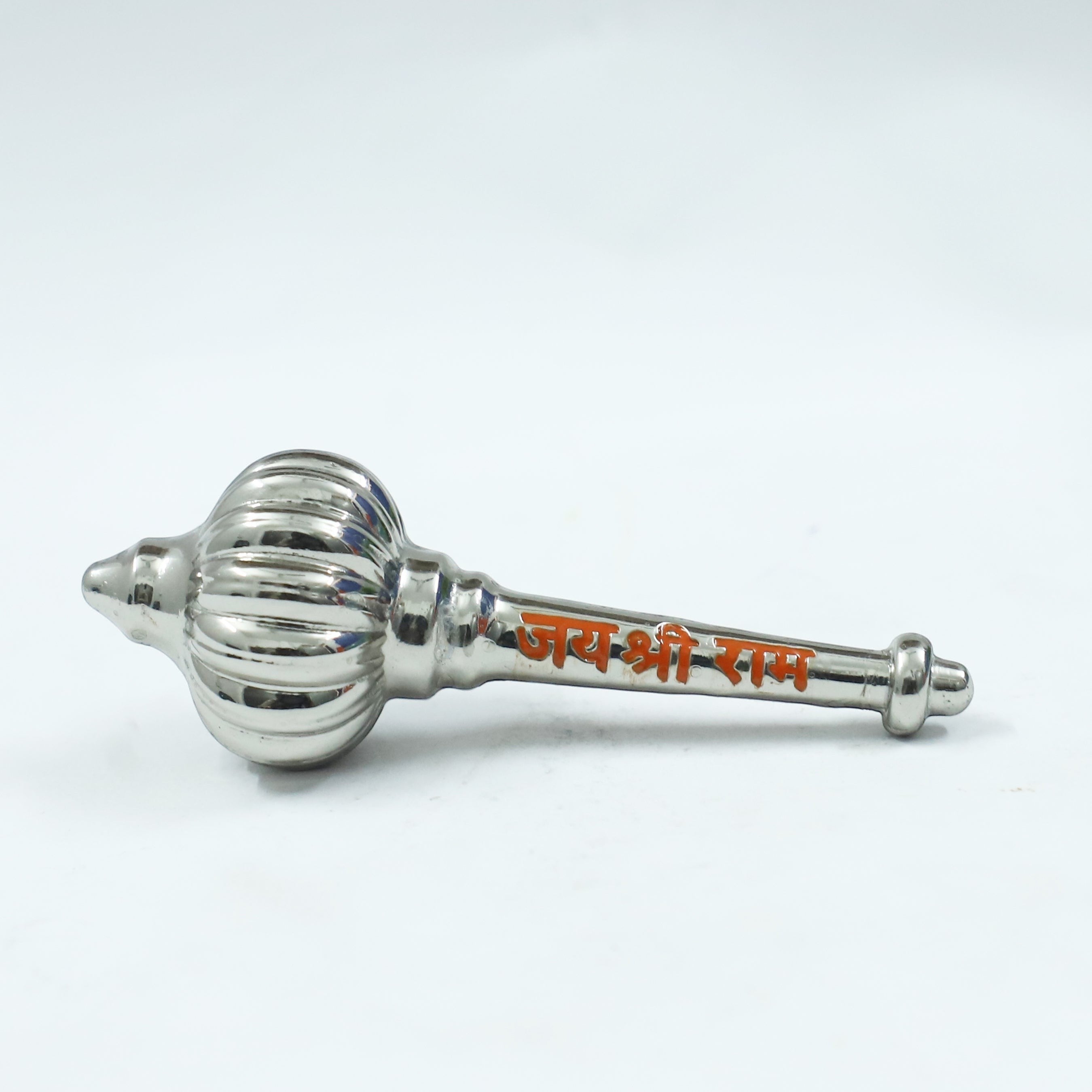 My Guru Ji silver finish brass Hanuman Gada with orange Jai Shri Ram engraving for car dashboard or home puja