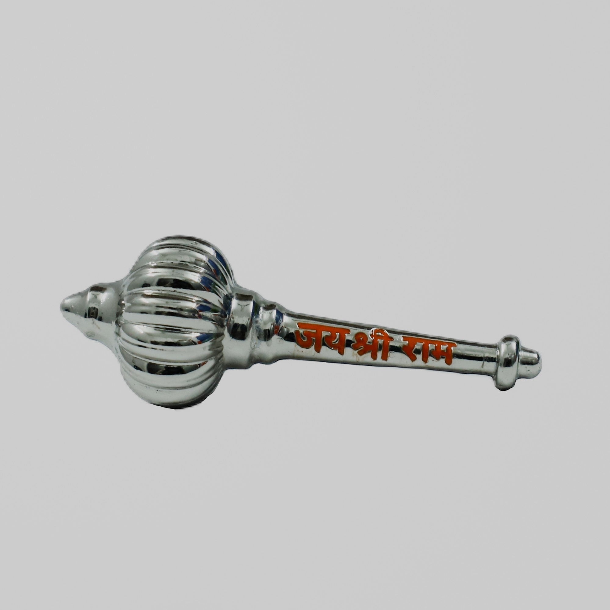 My Guru Ji silver finish brass Hanuman Gada with orange Jai Shri Ram engraving for car dashboard or home puja