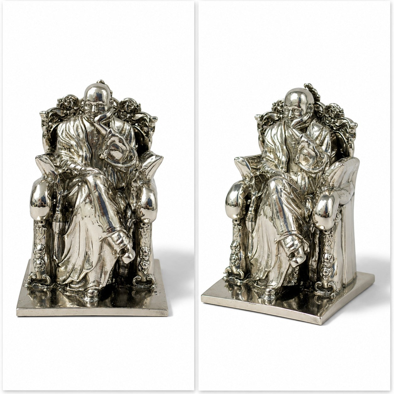 My Guru Ji silver finish brass idol of Guru Ji Bade Mandir Wale featuring intricate detailing for home or car decor.