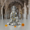 My Guru Ji silver finish brass Hanuman Ji idol in a sitting blessing posture for home temple and office decor.
