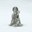 My Guru Ji silver finish brass Hanuman Ji idol in a sitting blessing posture for home temple and office desk decor.