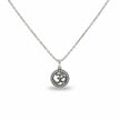 My Guru Ji silver plated brass round Om pendant featuring intricate sacred Aum symbol detailing on a delicate chain.