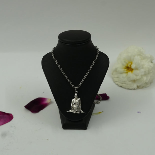 My Guru Ji silver plated brass Shree Swami Samarth Ji pendant featuring a detailed seated posture on a display bust