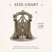 My Guru Ji silver finish brass Tirupati Balaji idol with intricate temple arch and height measurement chart