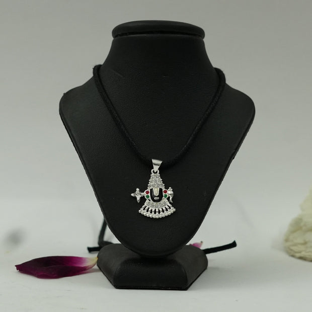 My Guru Ji Tirupati Balaji brass pendant with silver finish, featuring intricate devotional detailing and gemstones.