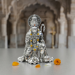 Blessing Hanuman Ji Silver Finish Brass Idol | Bajrangbali Sitting Murti for Home & Office
